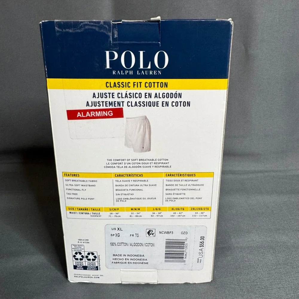 Polo Ralph Lauren Woven Boxers Mens XL Blue White Navy 3-Pack Classic Fit Cotton